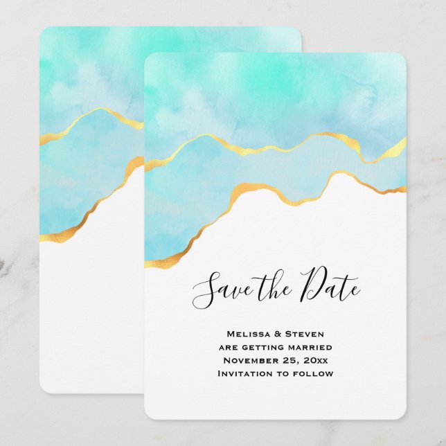 Beautiful Tropical Green with Gold Border Wedding Save The Date (Front/Back)