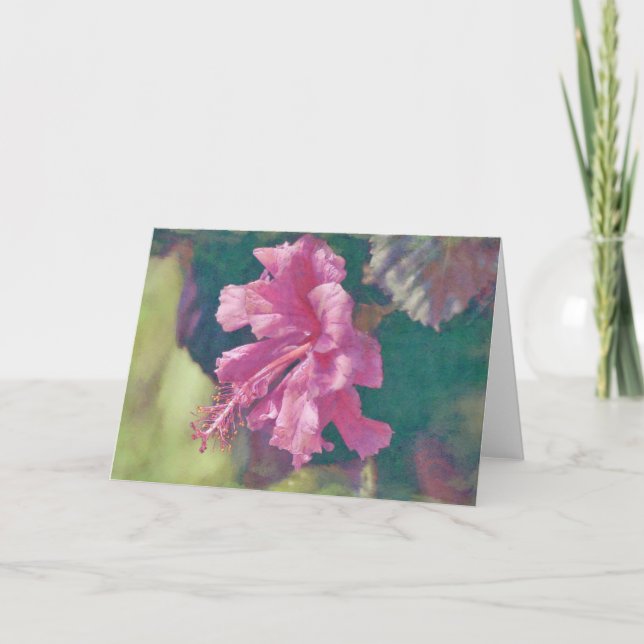 Beautiful Tropical Hibiscus Pink Flower Art Card (Front)