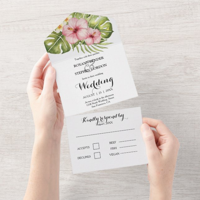 Beautiful Tropical Hibiscus Wedding Invitation  (Tearaway)
