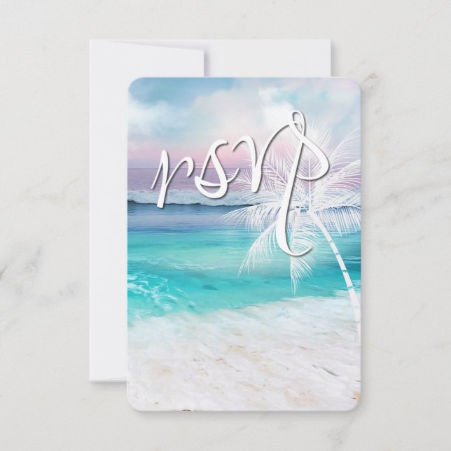 BEAUTIFUL TROPICAL OCEAN SUNRISE RSVP Wedding Card (Front)