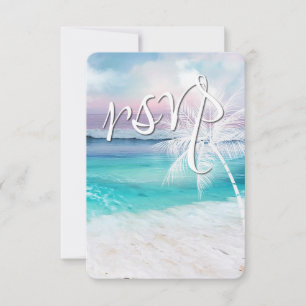 BEAUTIFUL TROPICAL OCEAN SUNRISE RSVP Wedding Card