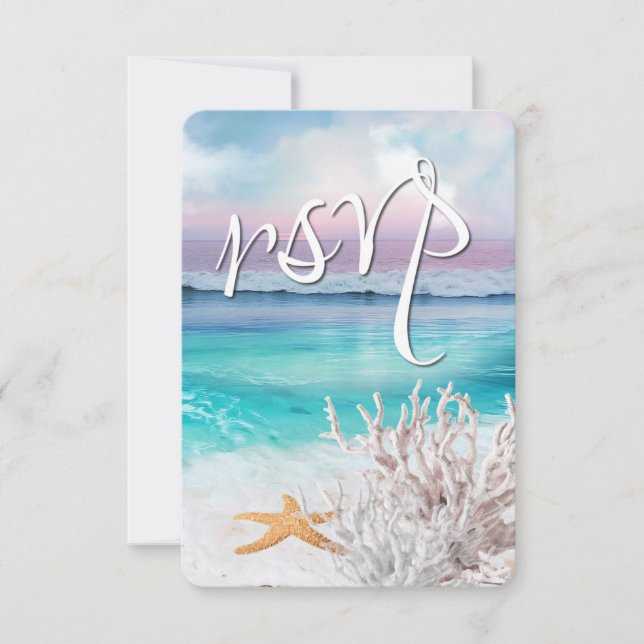 BEAUTIFUL TROPICAL OCEAN SUNRISE RSVP Wedding Card (Front)