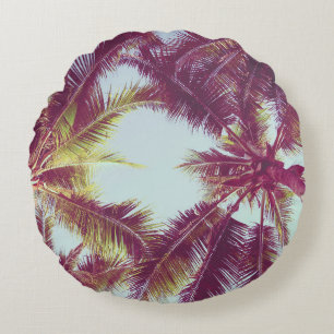 Beautiful tropical palm tree around beach sea ocea round cushion
