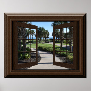 Beautiful Tropical Palm Trees Relaxing Fake Window Poster