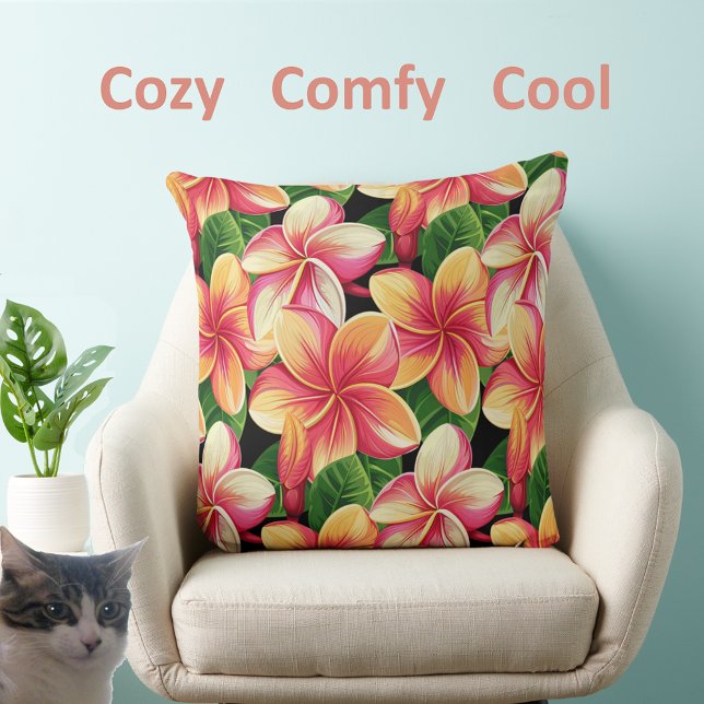 Beautiful Tropical Pink Flowers on Black Cushion (Creator Uploaded)