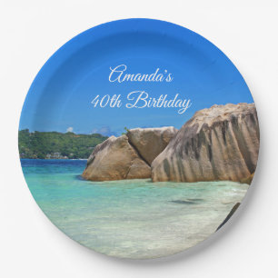 Beautiful Tropical Sea Rocky Coastline Birthday Paper Plate