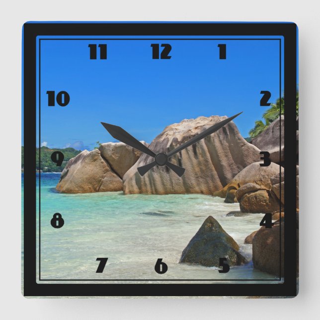 Beautiful Tropical Sea Rocky Coastline Square Wall Clock (Front)
