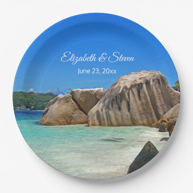 Beautiful Tropical Sea Rocky Coastline Wedding Paper Plate (Front)