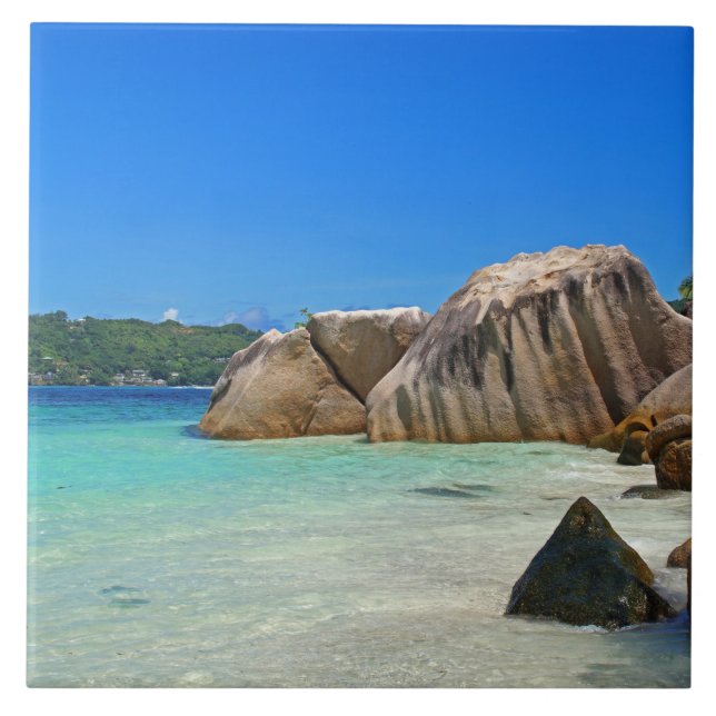  Beautiful Tropical Sea with a Rocky Beach Ceramic Tile (Front)