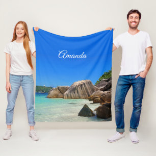 Beautiful Tropical Sea with a Rocky Beach Fleece Blanket
