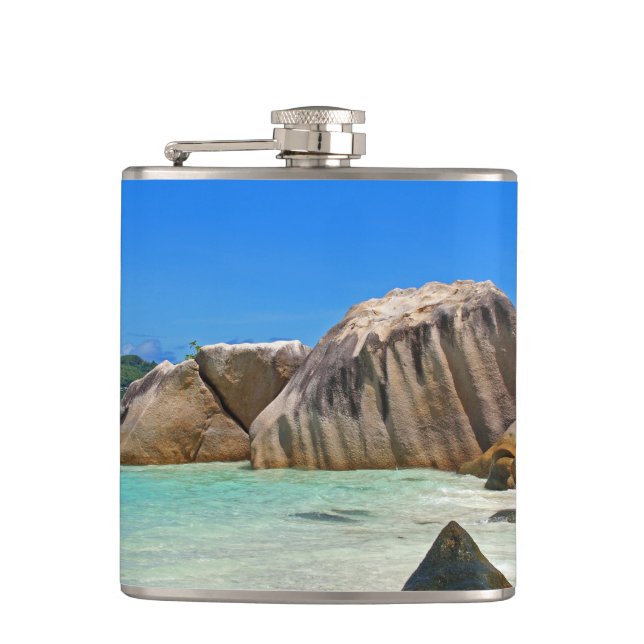 Beautiful Tropical Sea with a Rocky Beach Hip Flask (Front)