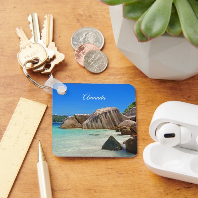 Beautiful Tropical Sea with Rock Covered Coast Key Ring (Desk)