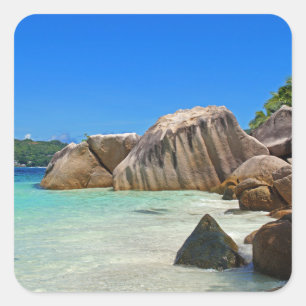 Beautiful Tropical Sea with Rock Covered Coast Square Sticker