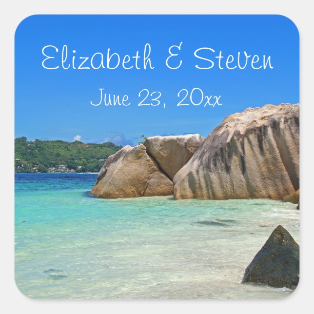 Beautiful Tropical Sea with Rock Covered Coast Square Sticker (Front)