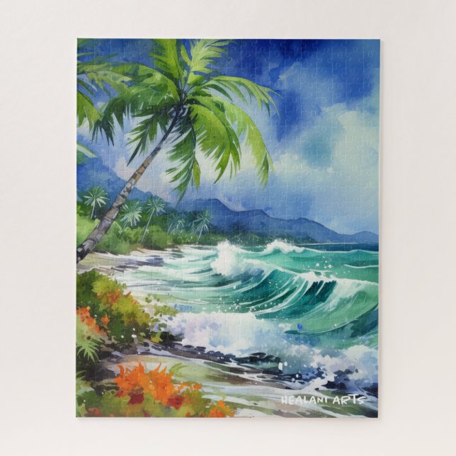 Beautiful Tropical shore watercolor puzzle (Vertical)