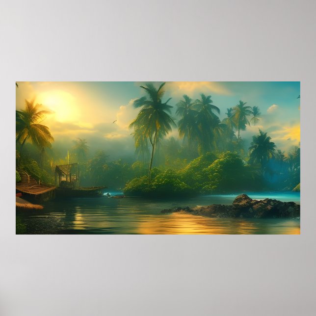Beautiful Tropical South Pacific Island landscape Poster (Front)