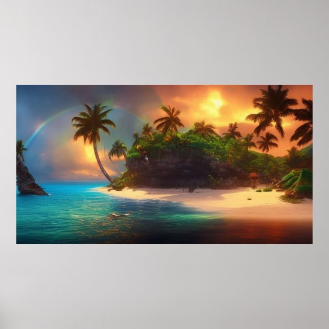 Beautiful Tropical South Pacific Island rainbow Poster (Front)