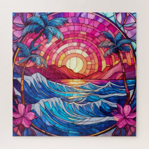 Beautiful Tropical stained glass art puzzle