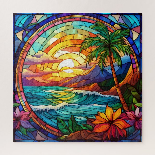 Beautiful Tropical stained glass art puzzle (Vertical)