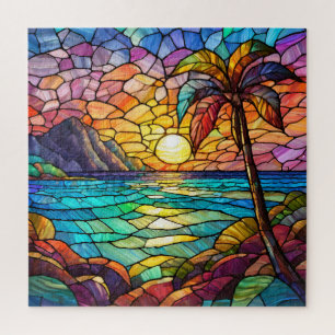 Beautiful Tropical stained glass art puzzle