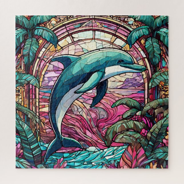 Beautiful Tropical stained glass art puzzle (Vertical)