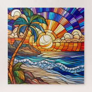 Beautiful Tropical stained glass art puzzle