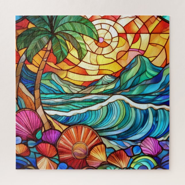 Beautiful Tropical stained glass art puzzle (Vertical)