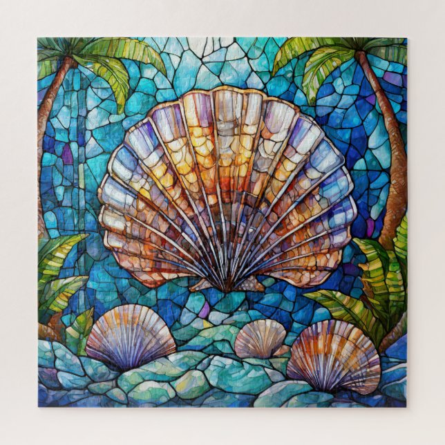 Beautiful Tropical stained glass art puzzle (Vertical)