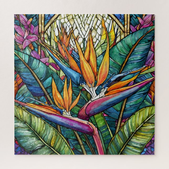 Beautiful Tropical stained glass art puzzle (Vertical)