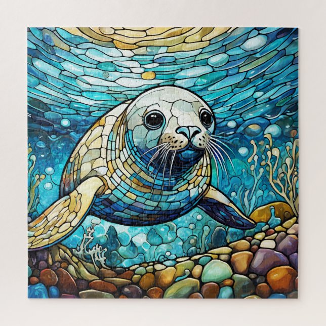 Beautiful Tropical stained glass art puzzle (Vertical)