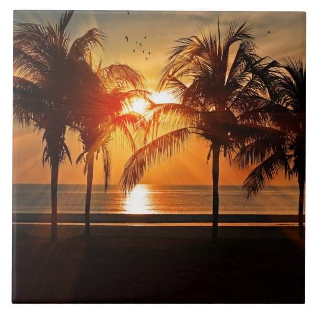 Beautiful tropical sunset ceramic tile (Front)