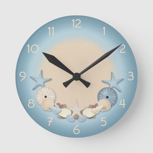 Beautiful Tropical Theme Beach Shells Round Clock (Front)