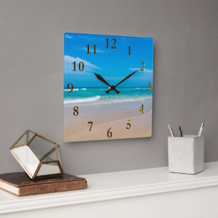 Beautiful Tropical Turquoise Beach Square Wall Clock