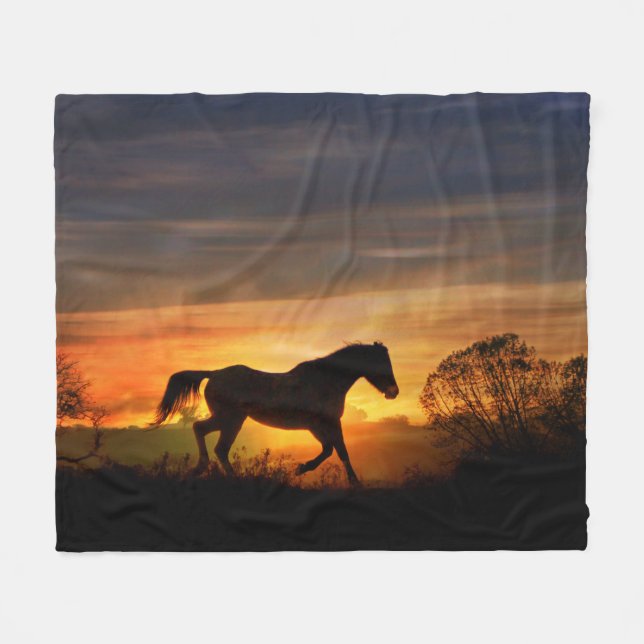 Beautiful Trotting Horse in the Sunrise Fleece Blanket (Front (Horizontal))