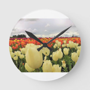 Beautiful Tulip Field, Oregon Round Clock