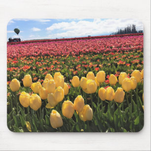 Beautiful Tulip Field with Hot Air Balloon, Oregon Mouse Pad