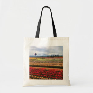 Beautiful Tulip Field with Hot Air Balloon, Oregon Tote Bag