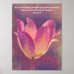 Beautiful Tulip Flower Art Bible Verse Poster