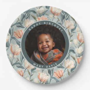 Beautiful Tulip Flower First Birthday Paper Plate