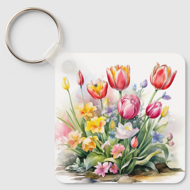 Beautiful Tulip Flower Keyring (Front)