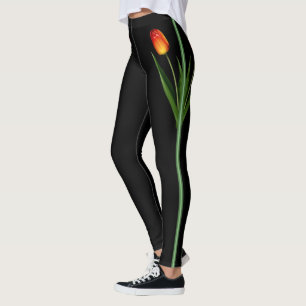 Beautiful Tulip Flower on Black Leggings