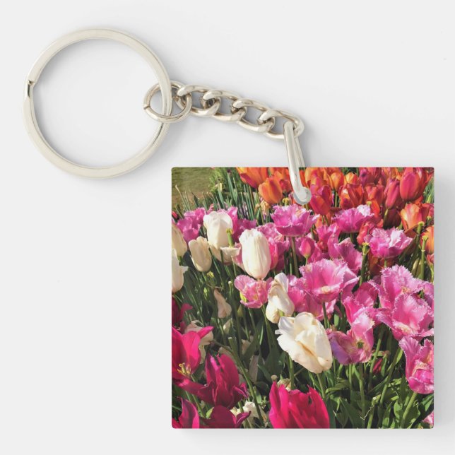 Beautiful Tulip Garden Bed, Oregon Key Ring (Front)