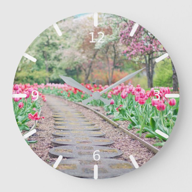 Beautiful Tulip Garden Large Clock (Front)