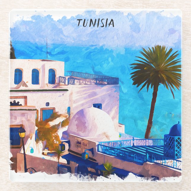 Beautiful Tunisia Panorama View Glass Coaster (Front)