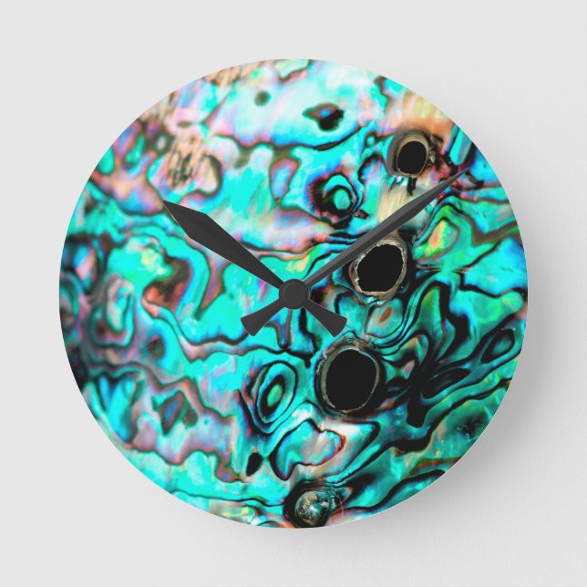 Beautiful turquoise abalone paua shell round clock (Front)