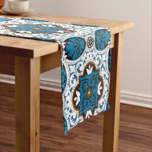 💙🤎 Beautiful turquoise and brown Azulejos, V  Short Table Runner