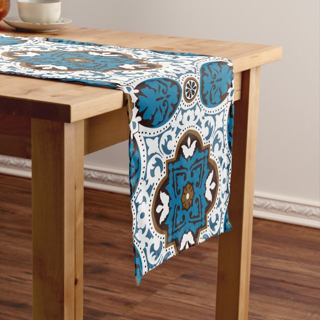 💙🤎 Beautiful turquoise and brown Azulejos, V  Short Table Runner (In Situ)