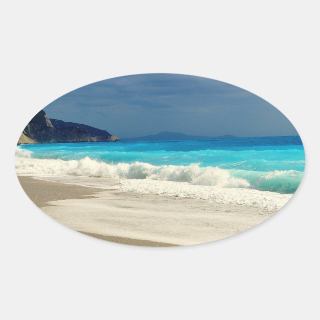 Beautiful Turquoise Blue Sea Tropical Photography Oval Sticker (Front)