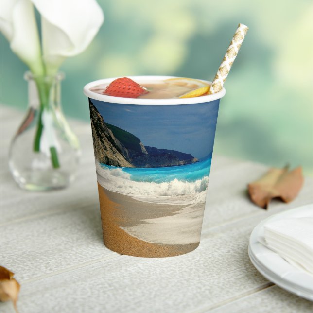 Beautiful Turquoise Blue Sea Tropical Photography Paper Cups (Insitu)