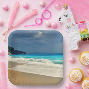 Beautiful Turquoise Blue Sea Tropical Photography Paper Plate